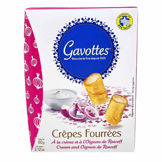 Gavottes Crêpes  Mini Pfannkuchen gefüllt  mit Sahne und Zwiebel von Roscoff AOP