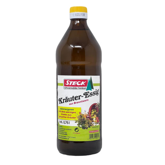STECK Feinkost Kräuter-Essig Schwarzwald: Naturvergorener Essig mit erlesenen Kräutern, ideal für Salate & Marinaden, 750 ml
