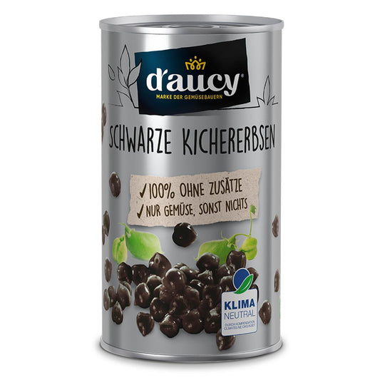d'aucy Schwarze Kichererbsen - 100% ohne Salz und Zuckerzusatz, 285 Gramm Dose