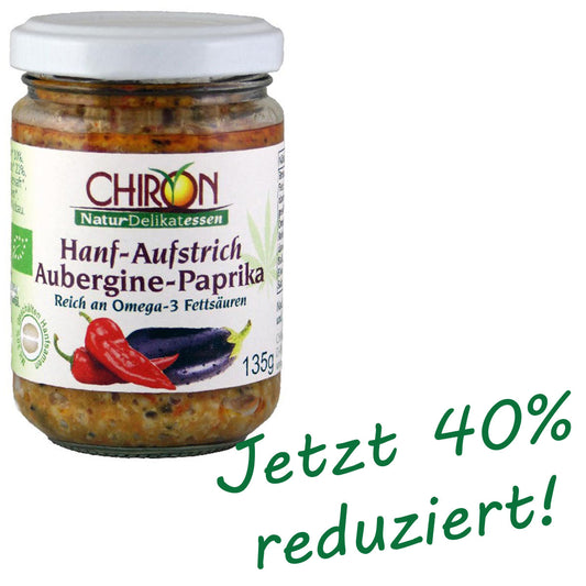 *MHD 02.03.2024* CHIRON Naturdelikatessen Bio Hanf-Aufstrich Aubergine-Paprika kbA 135 g