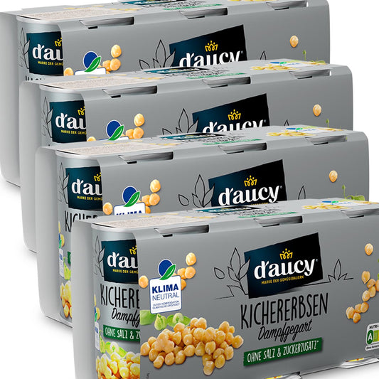 d'aucy Kichererbsen - 100% ohne Salz und Zuckerzusatz,  4 Pack = 12 x 110 Gramm Dose