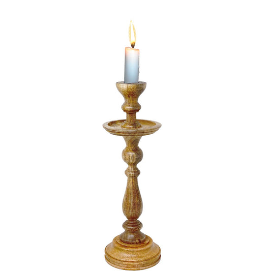 Kerzenständer 'Mia' - Nostalgischer Holz-Kerzenhalter, Geschnitzt und Schön, Helles Holz, 12 x 41 cm (ø x H), Hochwertige Verarbeitung