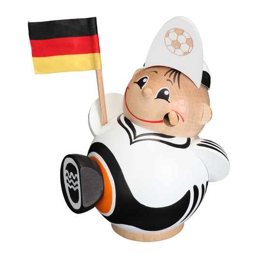Seiffener Volkskunst Kugelräucherfigur Fußballfan 12 cm Handarbeit aus Deutschland