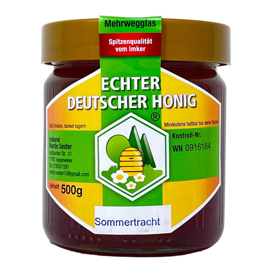 Echter Deutscher Honig "Sommertracht" 500g Glas - Wanderimkerei Martin Sester