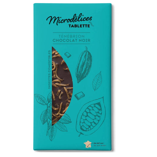 Microdelices Chocolat Noir Schokoladentafel mit Mehlwürmern 70 Gramm aus Frankreich