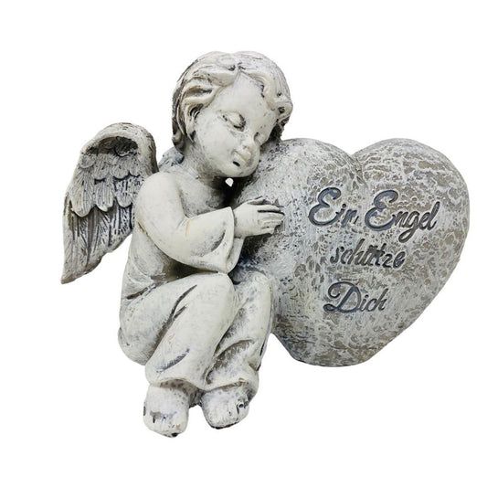 FeineHeimat Trauerengel "Ein Engel schütze Dich" - Antikcreme aus Kunstharz, Tröstliche Gartendekoration